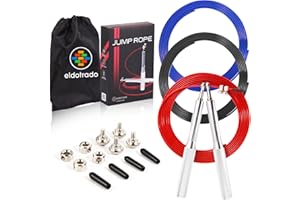 ELDOTRADO Corda per Saltare Professionale, con 3 Corde Regolabili in Acciaio, Maniglie in Alluminio e Cuscinetti a Sfera Veloce per Crossfit, Boxe, Rope-Skipping e Salto Normale con Corda per Home Gym