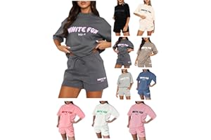TTNTTR 𝙒𝙝𝙞𝙩𝙚 𝙁𝙤𝙭 Women Tracksuit Sets Short Sleeve T-shirt and Shorts 2 Piece Summer Outfits Y2k Oversized Solid Color Tops Gym Tunic Running Set Street Wear Sets for Teengage Girl