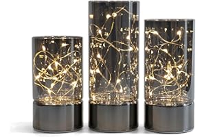 ‎RHYTSING Rhytsing Zestaw 3 szklanych lampionów cylindrycznych LED lampa stołowa z łańcuchem świetlnym, świece na baterie z funkcją timera