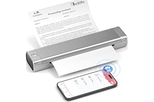 Betife Tragbarer Mobiler Drucker A4 Bluetooth Mini Drucker für die Reise, Kabelloser Thermodrucker ohne patronen unterstützt Thermopapier 210 x 297mm, Kompatibel mit Android iOS Mac (Silber)