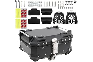 LASIEYO 25L Motorcycle Top Case, Aluminum Motorcycle Trunk, Waterproof and Dustproof Motorcycles Top Box with Security Lock, 2pcs Backrests and Baseplates, Motorbike Top Case for Storage Luggage