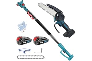 PSOGPONE Akku Hochentaster 6 Zoll Mit 2 * 3000mAh Akku, 2-IN-1 Bürstenlose Elektrisch Astsäge kompatibel mit Makita 18V, Verstellbare Stange bis 1,5M, 180° schwenkbarer Motorkopf