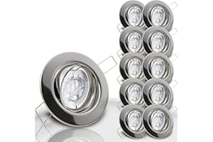 ‎TRENDLIGHTS24 trendlights24 Decora Decken Einbaustrahler flach 35 mm 230V 10er Set - LED Spots je 5W Warmweiß 400lm austauschbar Chrom glänzend schwenkbar 68 mm