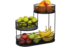 CSAFYRT Cestino da frutto a 3 livelli di grande capacità di frutta cesto in rete nera traspirante 12.6x12.6 Porta di frutta metallica