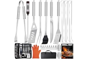 28Pcs Ustensiles Barbecue en INOX, 