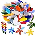 Mogokoyo 200g Petal Mosaic Tiles Mixed Colored Hand Cut Assorted Size Stained Glass Flower Leaves Tiles for DIY Art Craft Decoration