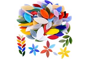 Mogokoyo 200g Petal Mosaic Tiles Mixed Colored Hand Cut Assorted Size Stained Glass Flower Leaves Tiles for DIY Art Craft Decoration