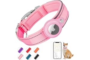 Collier AirTag rembourré Brovamo, Collier Airtag Apple réfléchissant pour Chien, Air Tag intégré pour Petits, Moyens et Grands Chiens, [Rose - Taille M]