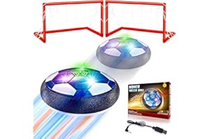 BYUERT Air Power Fußball Set, wiederaufladbarer Fußball mit LED Lichtern und sicherem Schaumstoffstoßfänger, Air Power Soccer Hover Ball mit 2 Toren für 3-12+ Jahre alt Junge Mädchen Indoor/Outdoor Spiele