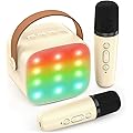 Mini Portable Microphone Karaoke Bluetooth sans Fil avec 2 Micro, Ankuka, avec Magique Voix Change et LED Lumière Qualité Sonore HiFi, Complet pour Enfant Adulte Fille Jaune