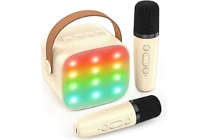 Mini Portable Microphone Karaoke Bluetooth sans Fil avec 2 Micro, Ankuka, avec Magique Voix Change et LED Lumière Qualité Sonore HiFi, Complet pour Enfant Adulte Fille Jaune
