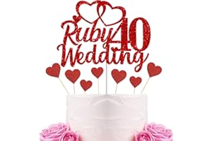 Gidobo 40th Wedding Anniversary Cake Toppers with Heart Cupcake Toppers, Glittery Ruby Weddding Anniversary Heart Cake Decoration for Celebration Party Supplies