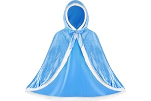XEPST Mantello Principessa Bambina, Costume Principessa con Cappuccio, Mantello Blu Della Principessa Accessorio Scialle Cape Ragazze da Costume Halloween Carnevale Cosplay