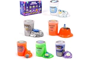 ToysButty Slime Kit for Girls Boys, 6 Galaxy Stretchy None Sticky Slime Educational Toys Set with Space Slime Charms & Galactic add ins, Neon Glow Metallic Slimes, Party Favor Sensory Putty Slime Toy