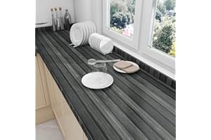 JOLIHOME Peler et Coller Effet de Caillebotis en Bois Papier Peint Gris Foncé Autocollant Papier de Contact Imperméable Film Vinyle Rouleaux pour la Cuisine la Douche Salon Décor 44.5x500cm