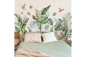 SanKristo Verde Foglia Tropicali Pappagallo Adesivo Muro, Realistico Uccelli Autoadesivi Fiori Decalcomanie Piante Murali, Camera da Letto Soggiorno Ufficio Divano TV Sfondo Decorazione Murale
