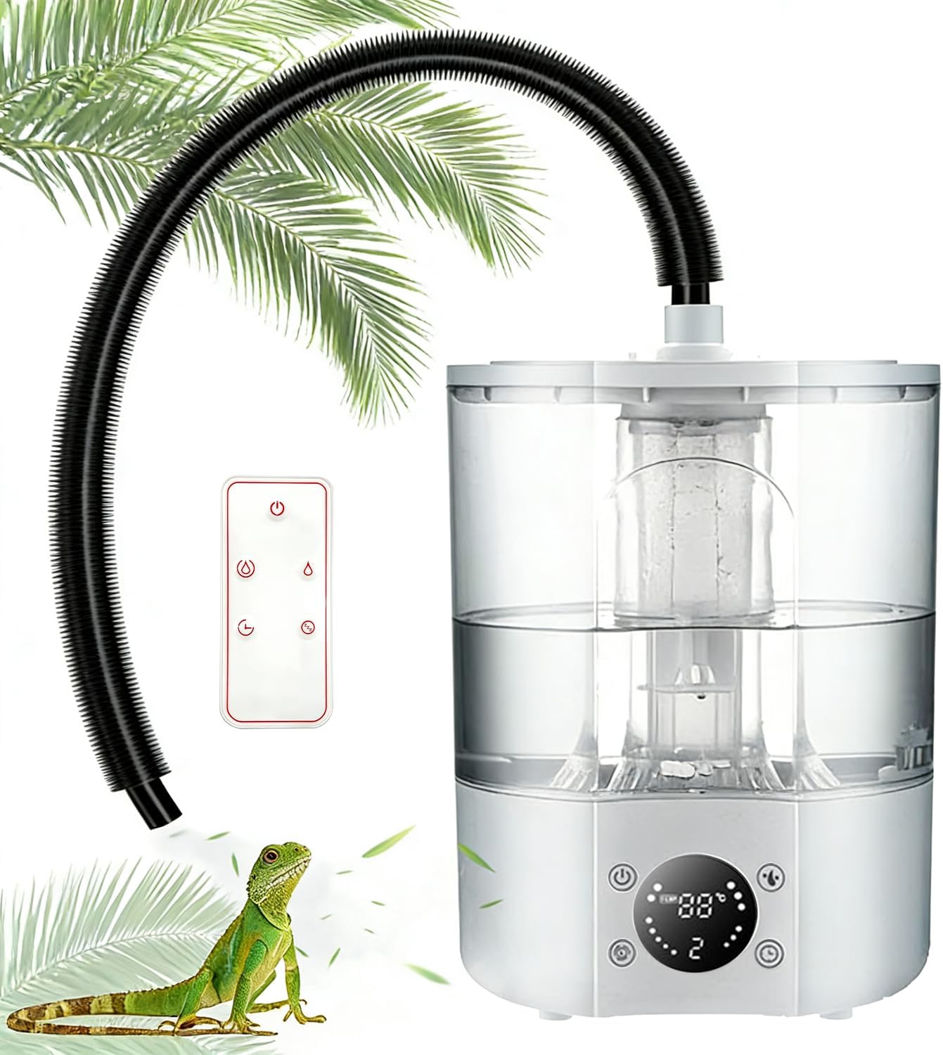 Humidificador para Reptiles, 4 L Gran Tanque Brumizador para Terrarios con Mando a Distancia y 2 m Tubo, Difusor ultra silencioso para Anfibios, Reptiles y Plantas Acuáticas