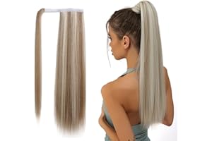 SUWIWKKOA Pferdeschwanz Ponytail Extension Ascheblond Gemischt Lang Gerade Synthetisch Extensions Zopf Klettverschluss Natural Pferdeschwanz Haarteil für Damen-24Zoll