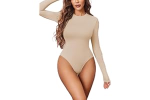 Avidlove Body élégant à manches longues pour femme col rond haut amincissant avec boutons-pression à l'entrejambe body sexy et voluptueux lingerie