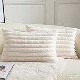 Mandioo Pack of 2 Decorative Cushion Covers 30cm x 50cm Faux Fur Striped Plush Soft Throw Pillow Covers Pillow Cases Bedroom 