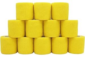 COMOmed - Vendaje médico microporoso y cohesivo, venda de crepé autoadhesiva, vendaje envolvente veterinario para caballos, caucho natural, 5 cm x 4,5 m, hombre, amarillo, 12 rolls