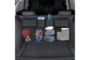 TOMTARY Car Boot Organiser Storage Waterproof Multi-Pocket Kick Mats Car Organiser Seat Back Protectors Cover for family's Travel,Fun Children Durable & Foldable Cargo Net for Car Backseat Arrange Tools