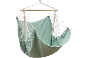 AMANKA XL Outdoor Hammock Chair 155x125 cm - Hanging Swing up to 100 kg - Garden Lounger with Wooden Bar - Indoor Relaxing Seat for Bedrooms - Swinging Relax Pod for Patio, Porch, Balcony & Camping