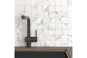 VAOVI Selbstklebende Mosaikfliesen Marmoroptik Fliesen,Quadratisches Wandfliesen Fliesenaufkleber Küchenrückwand Badezimmer Wasserdicht(Weiß, 10 Stück)