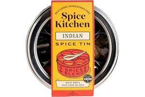 Spice Kitchen Premium Indian Spice Collection, Spice Tin with 9 Cooking Spices including Award-Winning Garam Masala, Stainless Steel storage tin, Indian recipe booklet and Spice serving spoon