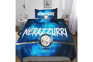 HOUKIG Morbido Set Copripiumino, Design Inter Milan, Copripiumino E Federa Stampata, Super Club, Set Da 2 Pezzi Per Adulti E Bambini, Set Da 2 Pezzi Per Adulti E Bambini Single（135x200cm）