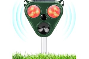 FDKENE Repelente para Gatos, Ultrasónico Ahuyentador Pare Animales con LED y Sensor de Movimiento PIR, Impermeable Solar Repelente para Perros Exterior para Jardinería, 5 Modos