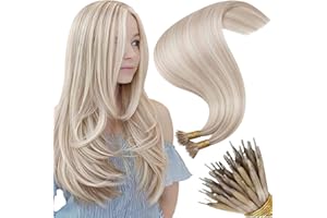 Moresoo Blonde Nano Hair Extensions Human Hair Ash Blonde with Platinum Blonde Nano Beads Human Hair Extensions 18 Inch Blonde Nano Ring Hair Extensions 1g/s 50g/Pack #P18/613