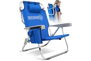 Schleicher - Strandstuhl Campingstuhl Klappstuhl Outdoorstuhl Klappbar Faltbar Ultraleicht Rucksack Kühlfach 150kg belastbar Kissen Getränkehalter Strand Camping Reisen Outdoor - JETZT Farbe WÄHLEN