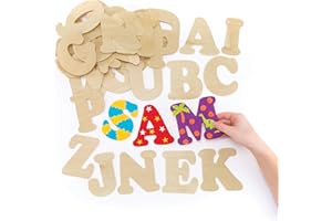 Baker Ross Große Buchstaben aus Holz zum Basteln und Bemalen für Kinder - ideal für Schriftzüge und als Dekoration - 52 Stück, Holzfarben
