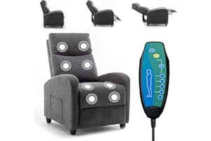 AZRBOPO Massage Recliner Chair, Electric Massage Armchair Chair with 8 Point Vibration Massage, Velvet Upholstered Massage Armchair Lounger Sofa with Remote and Side Pocket, Pushback Recliner - Gray