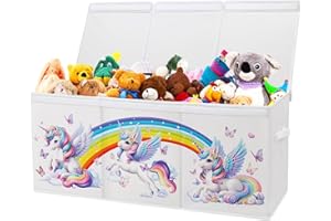 decalsweet Caja de Juguete Extra Grande con Tapa Abatible, Caja Almacenaje Oxford Plegable con Asa para Niños Niñas, Baúl Juguetes y Almacenamiento Impermeable Resistente, 96×32×40 (Unicornio blanco)