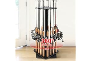 Ghosthorn Angelrutenhalter für Garage, um 360 Grad drehbar, Bodenständer für bis zu 16 Ruten, Holz, Angelausrüstung, Organizer, Angelgeschenke für Männer und Frauen