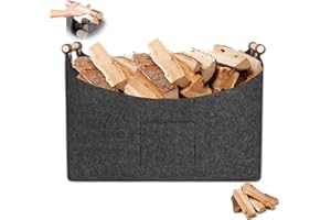 Trendecor Panier à bois XXXL 100 l pour bois de cheminée, 60 x 40 x 40 cm, avec poignées antidérapantes et poche avant, pliable, en feutre, pour courses, journaux ou bois de chauffage