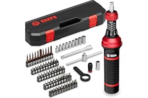 VANPO Wkrętaki dynamometryczne 1/4", 64-częściowy zestaw kluczy dynamometrycznych 2-8 Nm z uchwytem T, płaski, sześciokątny, Torx i bity krzyżowe, klucz dynamometryczny do narzędzi, roweru