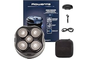Rowenta Barber Experience, Afeitadora de Cabeza, 5 cabezales con cuchillas de recubrimiento de titanio, apura hasta 0,1 mm, autonomía de 80 min, resistente al agua, neceser de viaje, TN3110E0