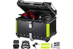 Oamger Moto Top Case, Top Case Moto en Aluminium étanche, Coffre de Rangement à Double clé, Boîte de Queue de Motoes avec Serrure de Sécurité, Coffre à Bagages pour Rangement Casques (55L)