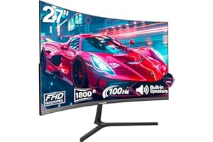 ‎GAWFOLK Gawfolk Curved Monitor 27 Zoll 100Hz mit Lautsprecher, 1800R Gebogen PC Bildschirm FHD 1080P, Computerbildschirm mit Eye Care Technologie HDMI DP, unterstützt VESA Schwarz