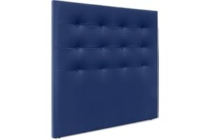 DHOME Cabecero Capitoné hasta el Suelo Cabezal 8cm tapizado ACUALINE Tela y Polipiel para Cama Dormitorio (145x120cm (135/140), Polipiel p.Azul)
