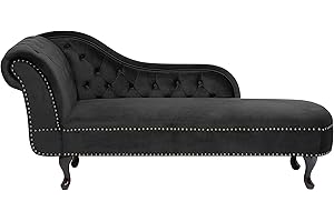 BELIANI Chaise Longue in Velluto Nero Versione Sinistra Stile Chesterfield Nimes