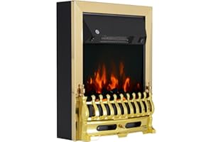 HOMCOM kominek elektryczny kominek piec kominkowy elektryczny kominek stojący efekt płomienia 1000/2000W 48,2 x 18,5 x 59,2 cm złoty