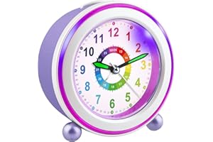 ‎AYYBBOO Ayybboo Wecker Kinder Ohne Ticken mit Snooze und Nachtlicht,Kinderwecker Batteriebetrieben Lernwecker für Jungen und Mädchen,Quarz Analog Wecker für Kinder (Violett)