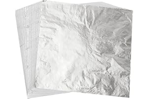 FEPITO 150 Fogli Foglio Imitazione Foglia d'Argento 14x14cm per la Decorazione Artigianale di progetti artistici, doratura, creazione Fai-da-Te (Argento)