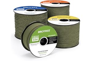 Brotree Cuerda Trenzada de Poliéster 4mm x 30m Ejercito Verde en Rollo - 200 KG Carga de Rotura