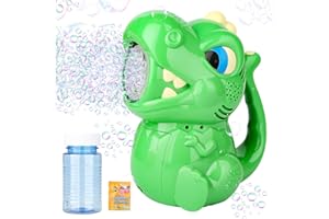 Hanmulee Dinosaur Bubble Machine, 3000+ Bubbles Per Minute, Portable Automatic Bubble Blower Machine for Kids, Bubble Maker Machine with Bubble Solutions, Birthday Gifts, Summer Outdoor Bubble Toy