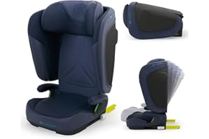 Kinderkraft UNITY 2 i-Size, Silla de coche plegable 100–150 cm, De 3,5 a 12 años aproximadamente, Reposacabezas ajustable, Tapizado con sistema AIR FLOW, Ajuste del respaldo en 5 posiciones, Azul